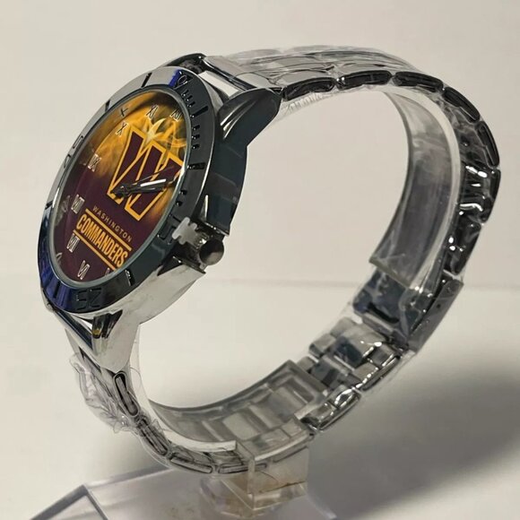 Washington Commanders NFL Team Logo Men's Stainless-Steel Silver Watch NEW - Picture 3 of 7